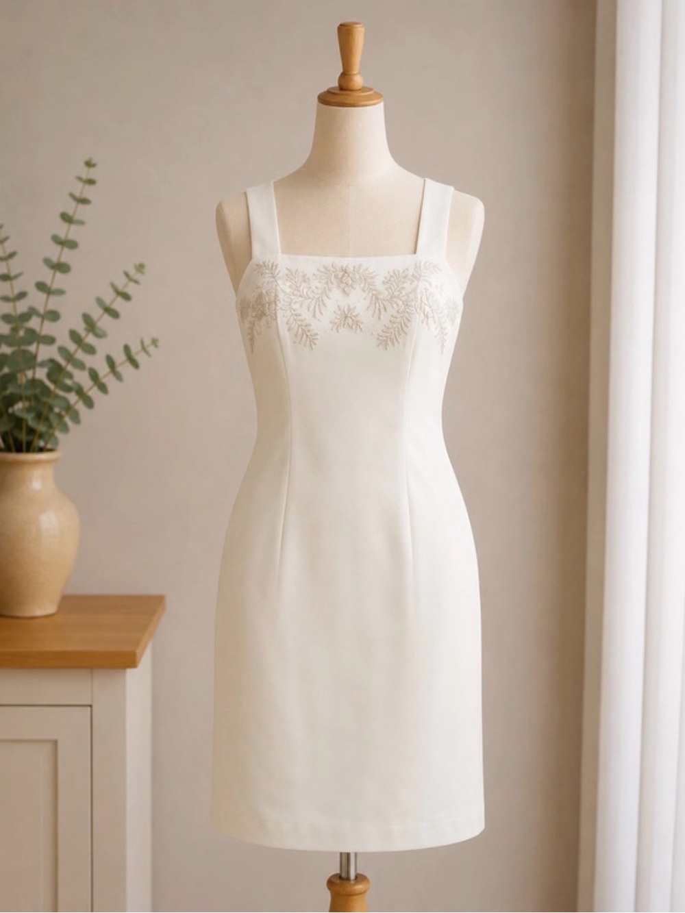 Elegant Ivory Square-Neck Sheath Dress